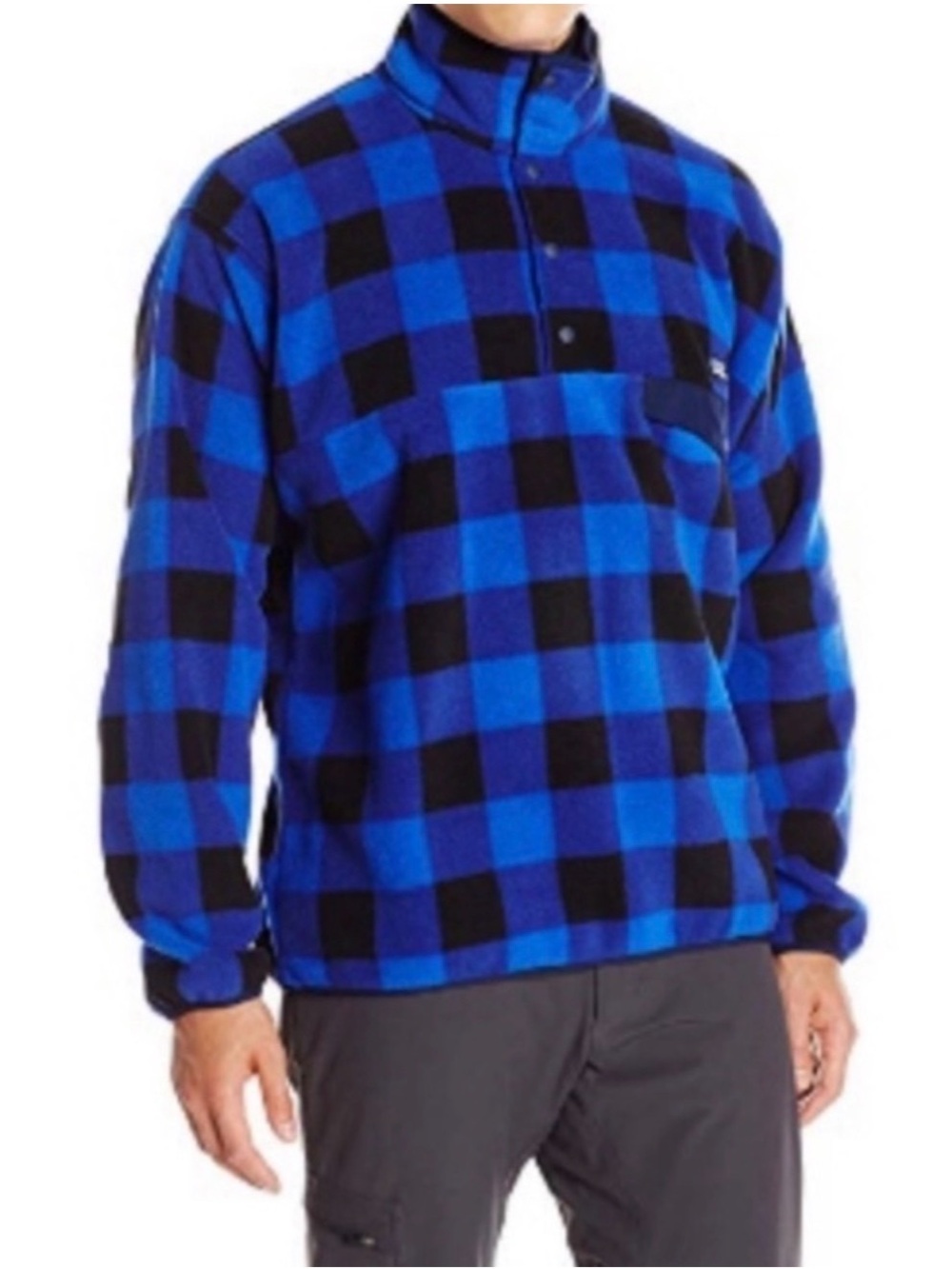 RARE Patagonia Blue and Black Checkered Fleece Pullover